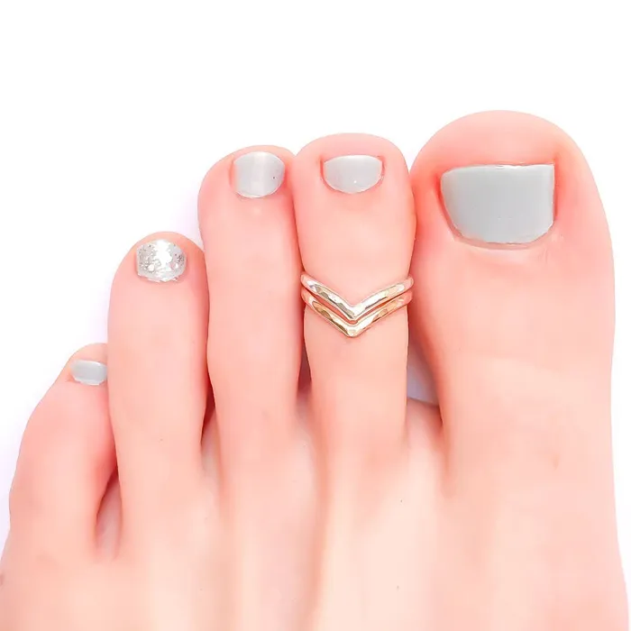 Hoops By Hand Rings Double Chevron Toe Ring 14K Gold Filled Silver
