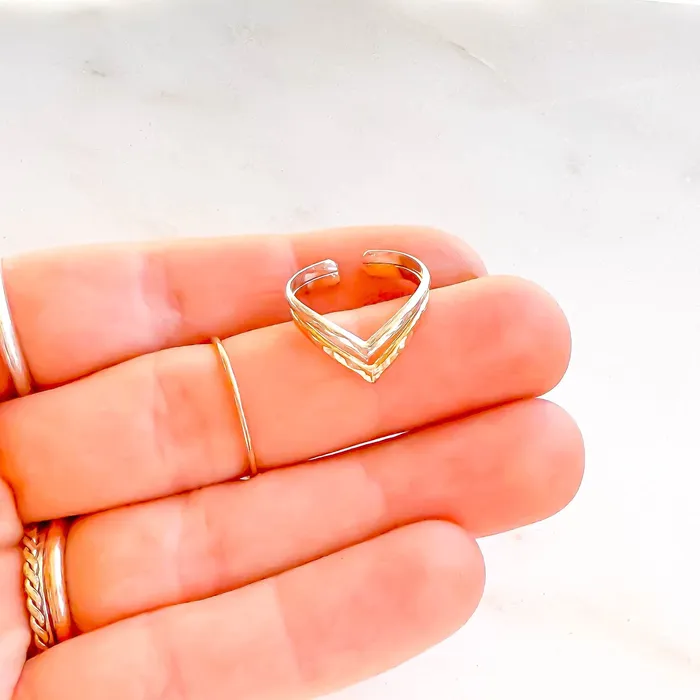 Hoops By Hand Rings Double Chevron Toe Ring 14K Gold Filled Silver