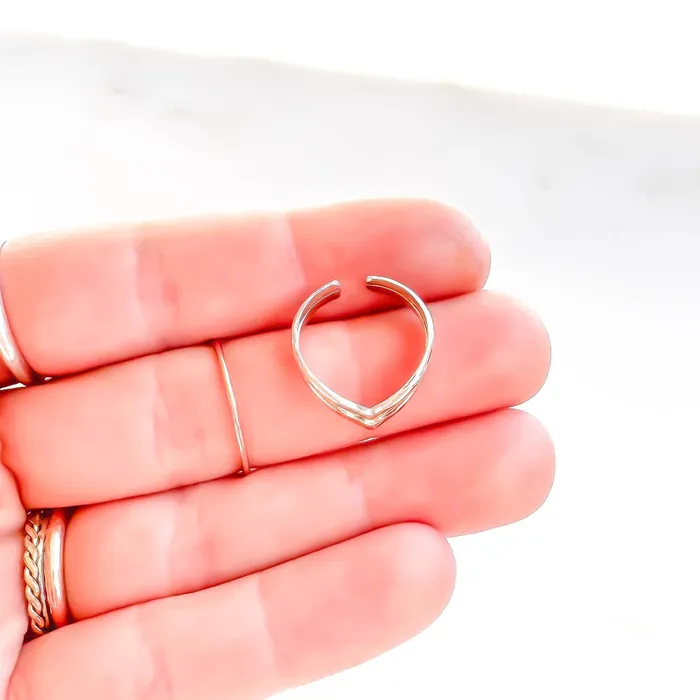 Hoops By Hand Rings Double Chevron Toe Ring 14K Gold Filled Silver