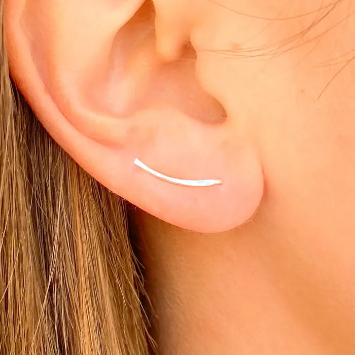 Hoops By Hand Short Ear Climbers Sterling Silver Earrings