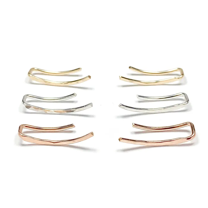 Hoops By Hand Short Ear Climbers Sterling Silver Earrings Hoops By Hand Short Ear Climbers Sterling Silver Earrings