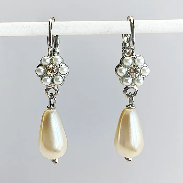 Mariana Petite Flower Leverback Butter Pecan Earrings with Briolette Earrings Mariana Petite Flower Leverback Butter Pecan Earrings with Briolette Earrings