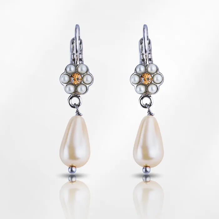 Mariana Petite Flower Leverback Butter Pecan Earrings with Briolette Earrings Mariana Petite Flower Leverback Butter Pecan Earrings with Briolette Earrings