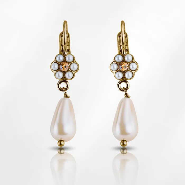 Mariana Petite Flower Leverback Butter Pecan Earrings with Briolette Earrings Mariana Petite Flower Leverback Butter Pecan Earrings with Briolette Earrings