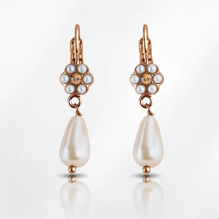 Mariana Petite Flower Leverback Butter Pecan Earrings with Briolette Earrings Mariana Petite Flower Leverback Butter Pecan Earrings with Briolette Earrings