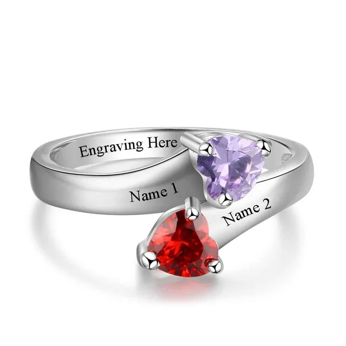 Personalized Silver Ring Engrave One Phrase Two Custom Names Two Custom Heart Birthstones Customized Gifts Ashley Jewels Rings Personalized Silver Ring Engrave One Phrase Two Custom Names Two Custom Heart Birthstones Customized Gifts Ashley Jewels Rings