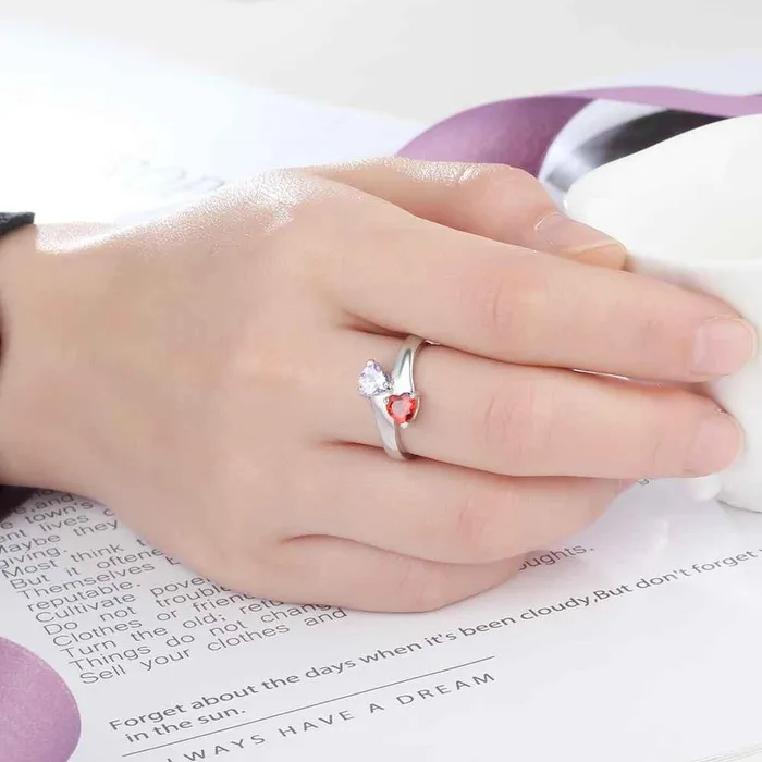 Personalized Silver Ring Engrave One Phrase Two Custom Names Two Custom Heart Birthstones Customized Gifts Ashley Jewels Rings