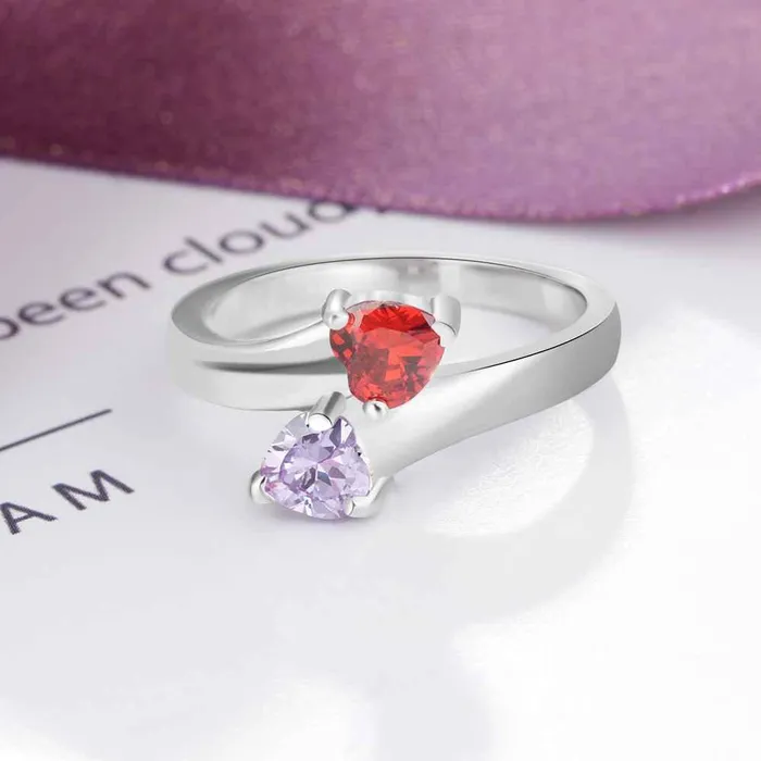 Personalized Silver Ring Engrave One Phrase Two Custom Names Two Custom Heart Birthstones Customized Gifts Ashley Jewels Rings