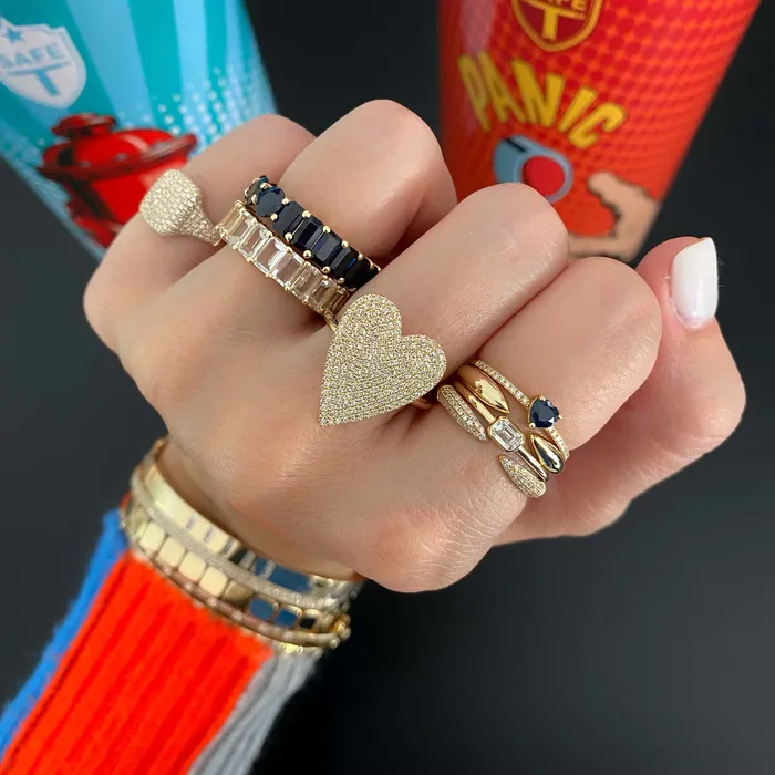 Petite Gemstone Heart Pave Ring Alev Collection Rings