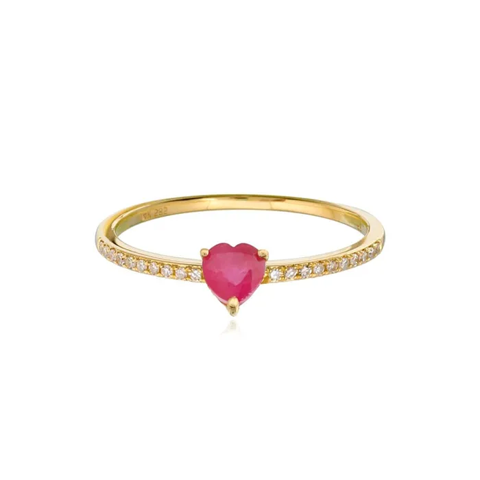 Petite Gemstone Heart Pave Ring Alev Collection Rings