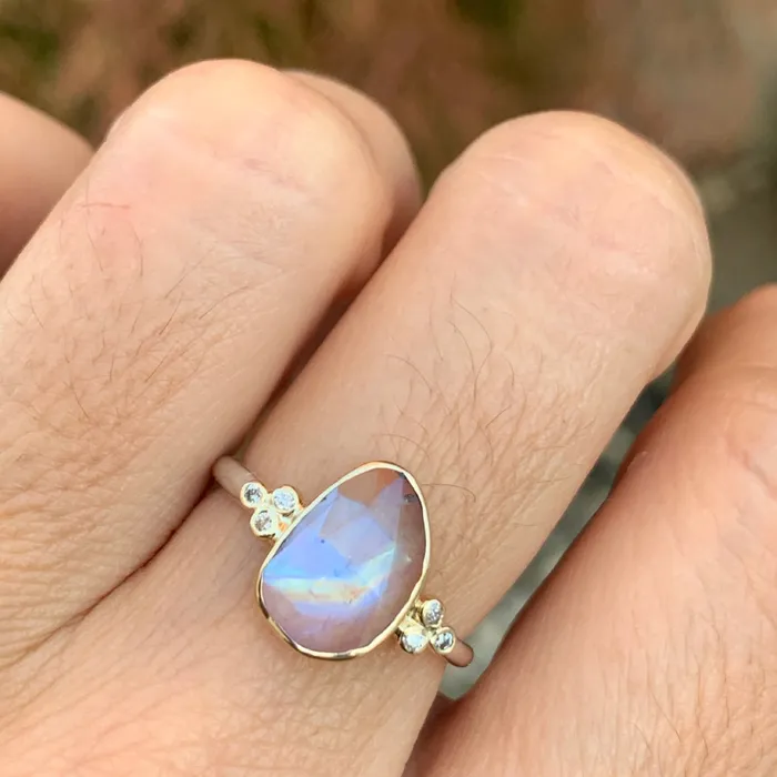 Rings Emily Amey Jewelry Moonstone With Brilliant white Diamonds Ring in 14k gold and sterling silver