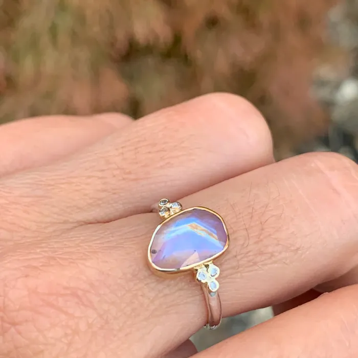 Rings Emily Amey Jewelry Moonstone With Brilliant white Diamonds Ring in 14k gold and sterling silver