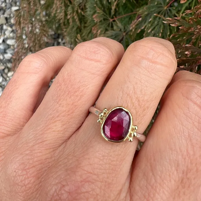 Rings Emily Amey Jewelry Ruby Ring With Gold Beads in 14k and sterling silver