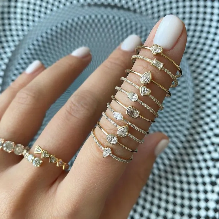 Rings Petite Solitaire Bezel Diamond Pave Ring Alev Collection