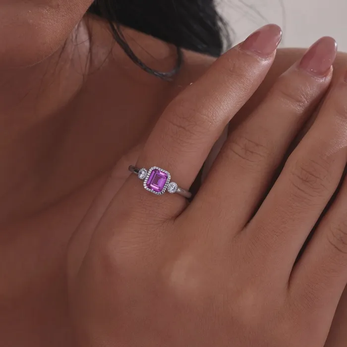 Rings Simulated EmeraldCut Pink Tourmaline Diamond October Birthstone Ring Lafonn