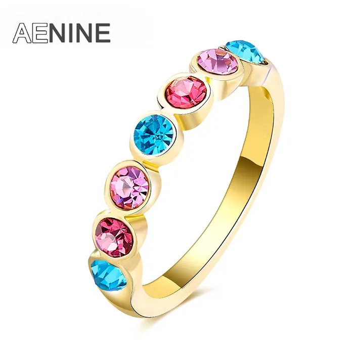 Rings sparklingselections Fashion Simple GoldColor Ring Colorful Round Crystal Finger Rings