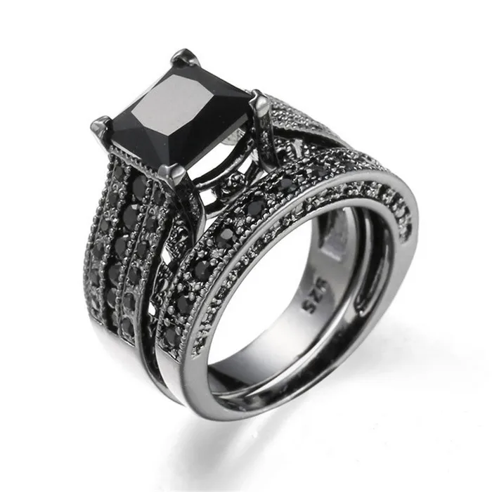 Rings sparklingselections Vintage Cubic Zirconia Two Band Black Rings