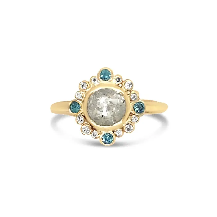 Salt and Pepper Snowflake Ring with Diamond and Alexandrite in 14k gold Emily Amey Jewelry Rings