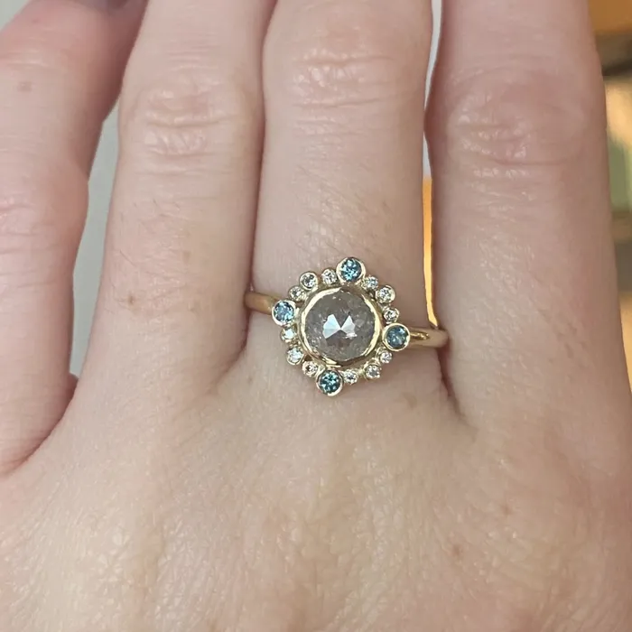 Salt and Pepper Snowflake Ring with Diamond and Alexandrite in 14k gold Emily Amey Jewelry Rings