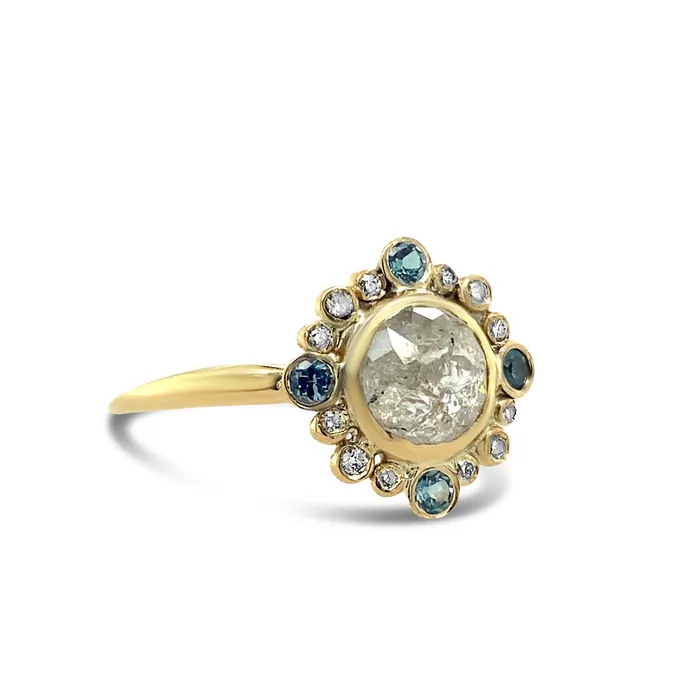 Salt and Pepper Snowflake Ring with Diamond and Alexandrite in 14k gold Emily Amey Jewelry Rings