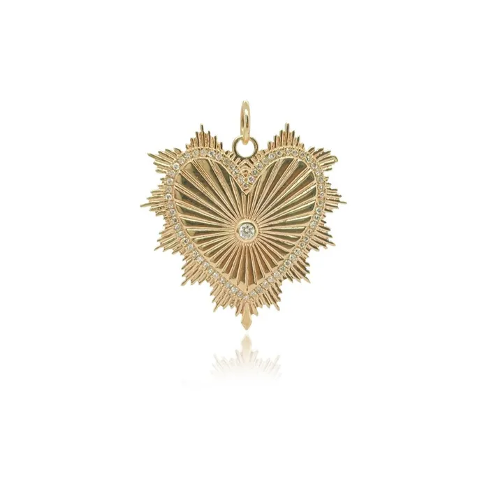 Small Gold Striped Pave Heart Medallion Charm Alev Collection Charm Necklaces Small Gold Striped Pave Heart Medallion Charm Alev Collection Charm Necklaces