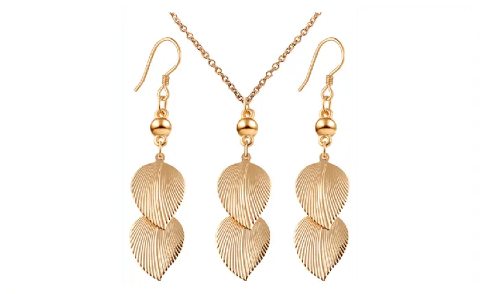 Sparkling Selections Fashion Party Gold Plated Alloy Leaf Pattern Long Earrings Necklace Jewelry Set Earrings Sparkling Selections Fashion Party Gold Plated Alloy Leaf Pattern Long Earrings Necklace Jewelry Set Earrings