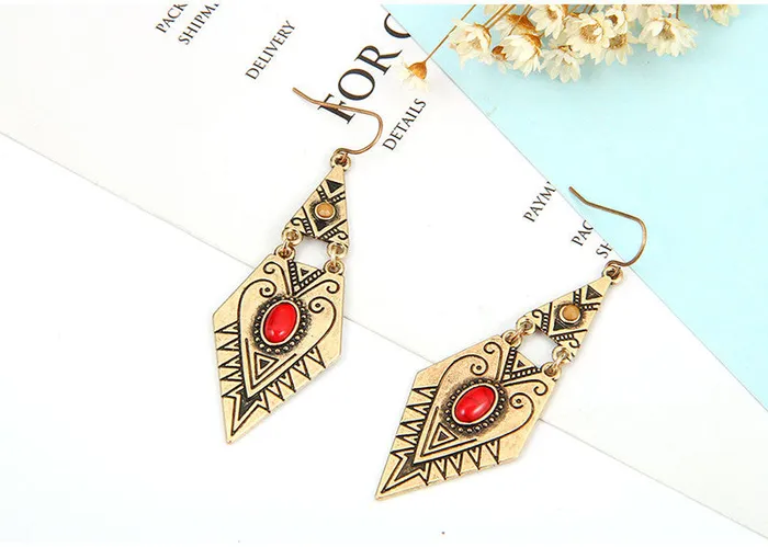 sparklingselections Earrings Geometric Craved Blue Stone Tibetan Long Ethnic Earrings sparklingselections Earrings Geometric Craved Blue Stone Tibetan Long Ethnic Earrings
