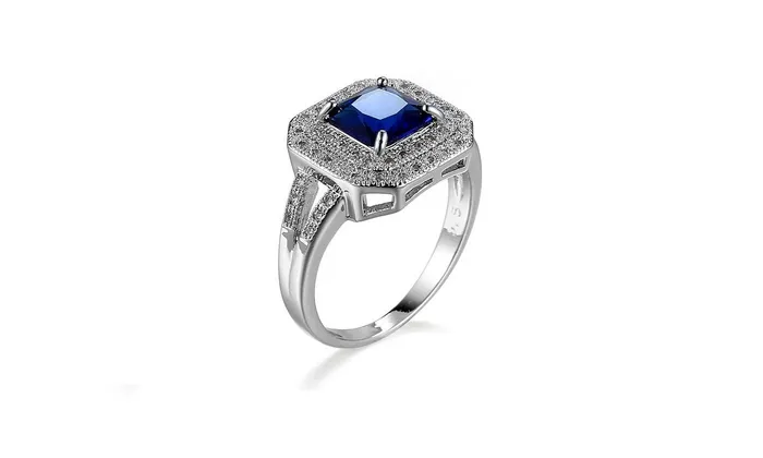 sparklingselections Rings Creative Blue Crystal Square Classic Shining Silver Ring for Women sparklingselections Rings Creative Blue Crystal Square Classic Shining Silver Ring for Women