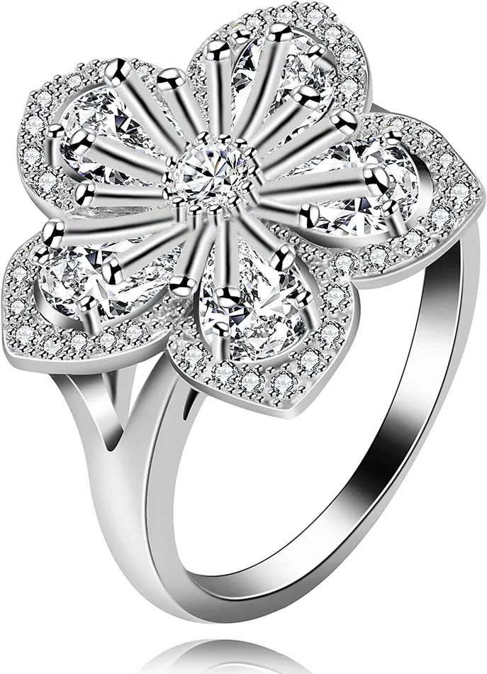 sparklingselections Rings Flower Party AAA Cubic Zircon Ring for Women