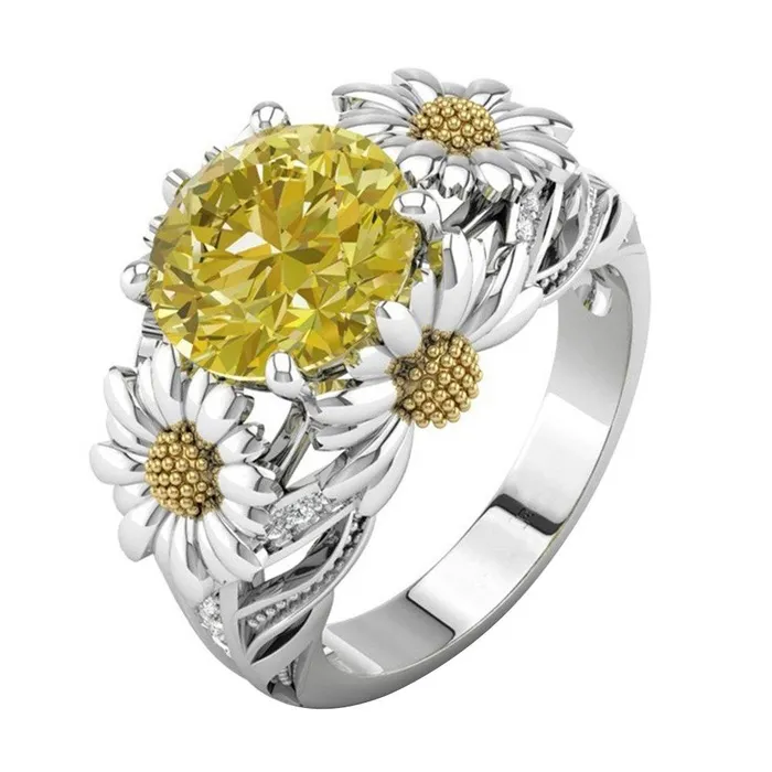 sparklingselections Rings New Fashion Sunflower Shape Cubic Zirconite Finger Ring sparklingselections Rings New Fashion Sunflower Shape Cubic Zirconite Finger Ring