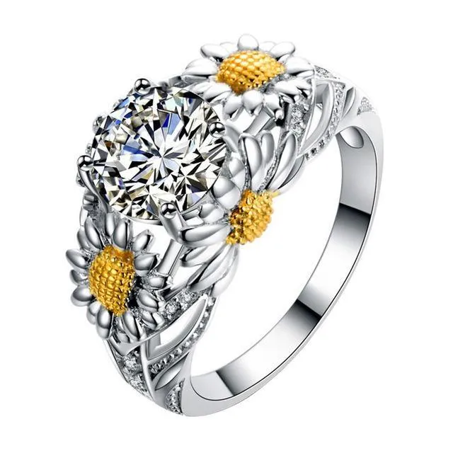sparklingselections Rings New Fashion Sunflower Shape Cubic Zirconite Finger Ring sparklingselections Rings New Fashion Sunflower Shape Cubic Zirconite Finger Ring