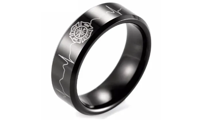 sparklingselections Rings Outdoor Wedding Band men firefighter rings