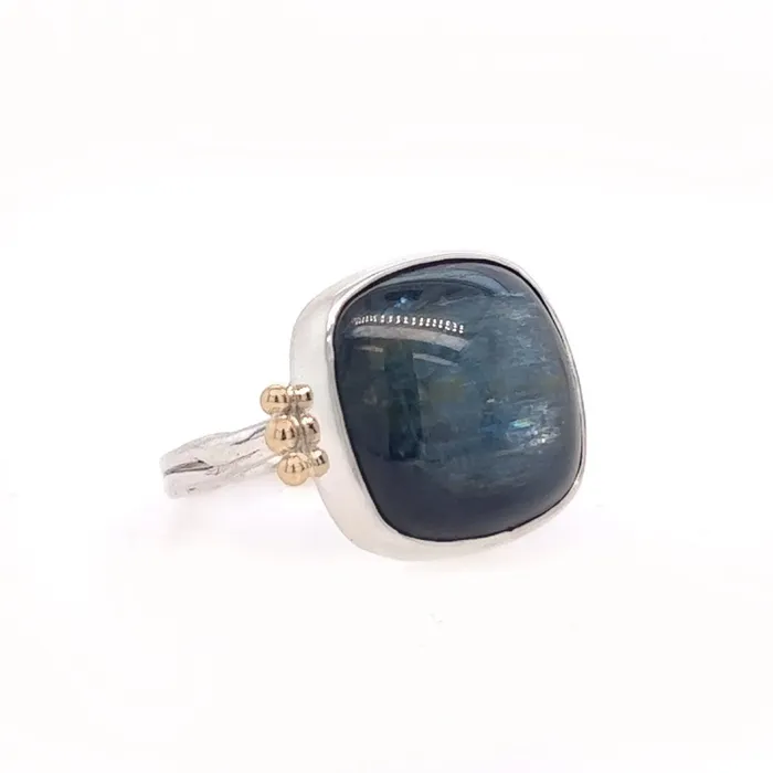 Sterling Silver Kyanite Cocktail Ring with 14k gold Beads Emily Amey Jewelry Rings