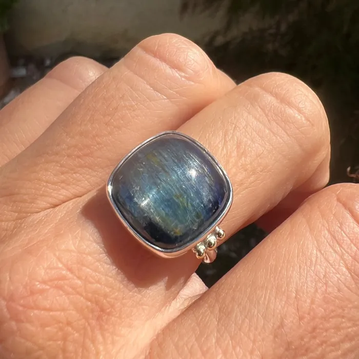 Sterling Silver Kyanite Cocktail Ring with 14k gold Beads Emily Amey Jewelry Rings