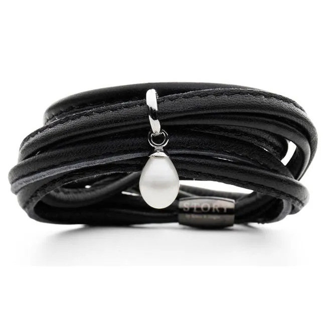 STORY STORY by Kranz Ziegler Triple Wrap Black Lambskin with Sterling Silver and Pearl Starter Bracelet RETIRED LIMITED QUANTITIES LEFT Bracelets STORY STORY by Kranz Ziegler Triple Wrap Black Lambskin with Sterling Silver and Pearl Starter Bracelet RETIRED LIMITED QUANTITIES LEFT Bracelets