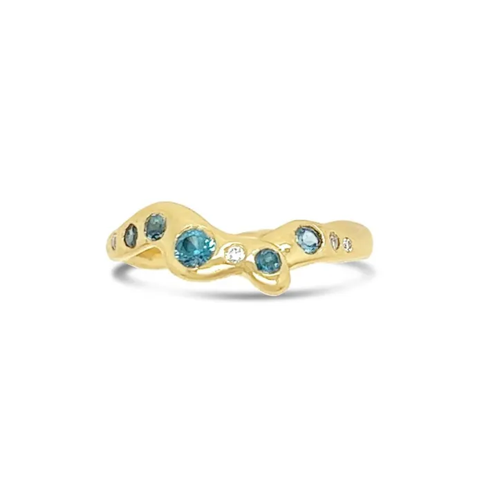 Summer Skies Octopus Band with Blue Zircons And Diamonds in 14k gold Emily Amey Jewelry Rings Summer Skies Octopus Band with Blue Zircons And Diamonds in 14k gold Emily Amey Jewelry Rings