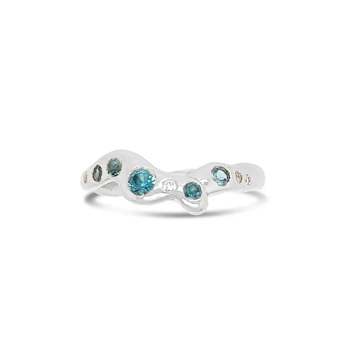 Summer Skies Octopus Band with Blue Zircons And Diamonds in 14k gold Emily Amey Jewelry Rings