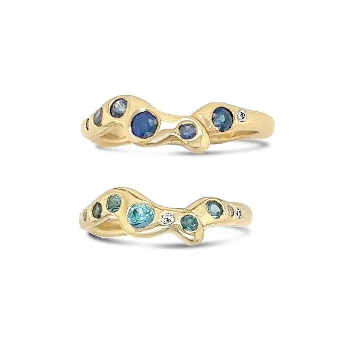 Summer Skies Octopus Band with Blue Zircons And Diamonds in 14k gold Emily Amey Jewelry Rings
