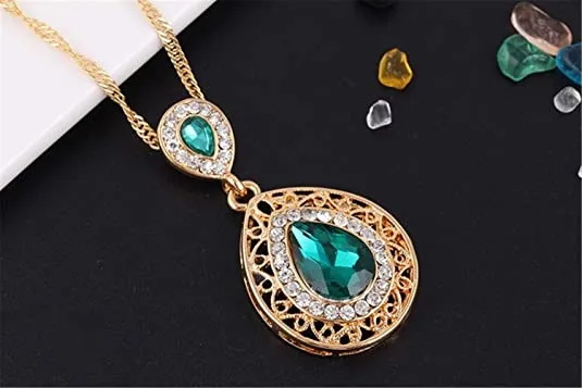 Top Trending Jewelry Set For Women Crystal Waterdrop Gold Red Color Necklace And Earrings Jewelry Set sparklingselections Earrings