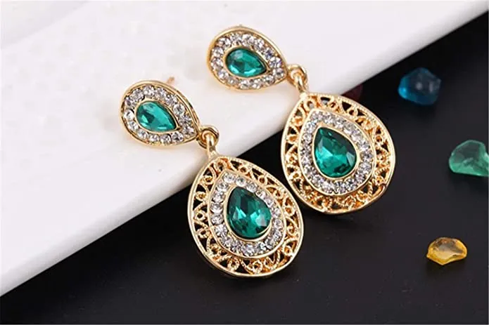 Top Trending Jewelry Set For Women Crystal Waterdrop Gold Red Color Necklace And Earrings Jewelry Set sparklingselections Earrings