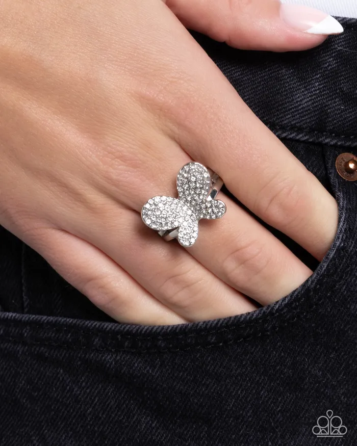 Aerial Anthem White Butterfly Ring Jewelry by Bretta Paparazzi Accessories Rings