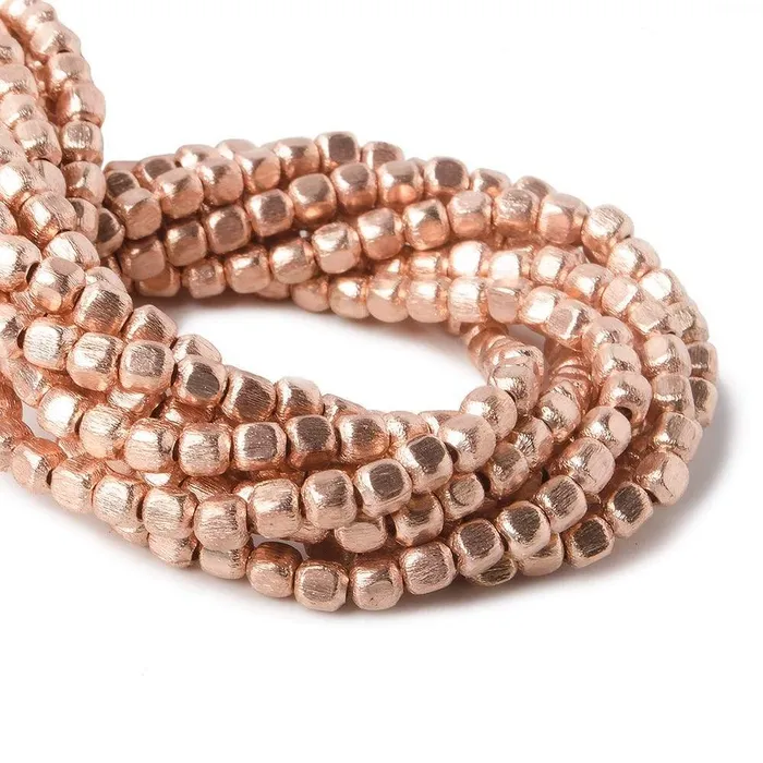 Beadsofcambaycom Earrings 3mm Rose Gold plated Copper Brushed Cube Beads 66 beads 8 inch Beadsofcambaycom Earrings 3mm Rose Gold plated Copper Brushed Cube Beads 66 beads 8 inch