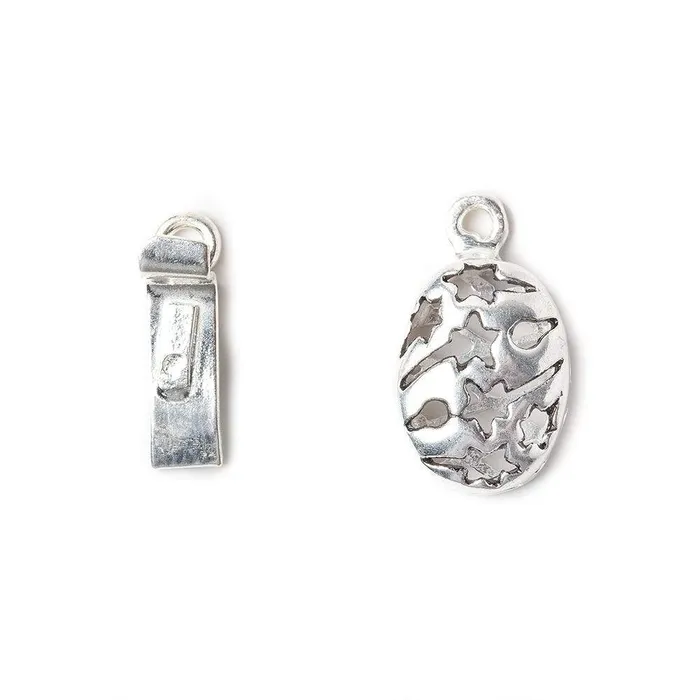 Beadsofcambaycom Rings 11x24mm Sterling Silver plated Box Clasp Oval Shooting Star Design 1 piece Beadsofcambaycom Rings 11x24mm Sterling Silver plated Box Clasp Oval Shooting Star Design 1 piece