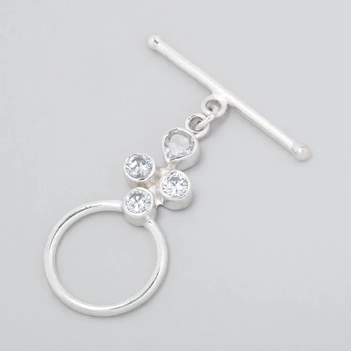 Beadsofcambaycom Rings 32x18mm Sterling Silver Bezel CZ Toggle 1 piece