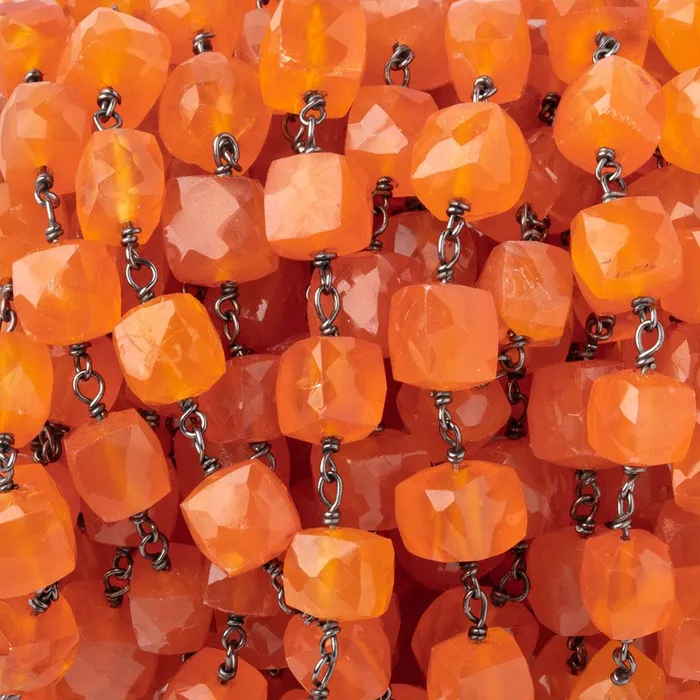 Beadsofcambaycom Rings 78mm Carnelian Faceted Cube Black Gold over Sterling Silver Chain Beadsofcambaycom Rings 78mm Carnelian Faceted Cube Black Gold over Sterling Silver Chain
