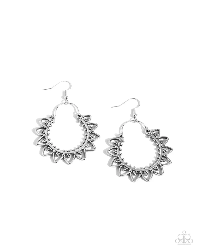 Botanical Tambourine Silver Earrings Jewelry by Bretta Paparazzi Accessories Earrings