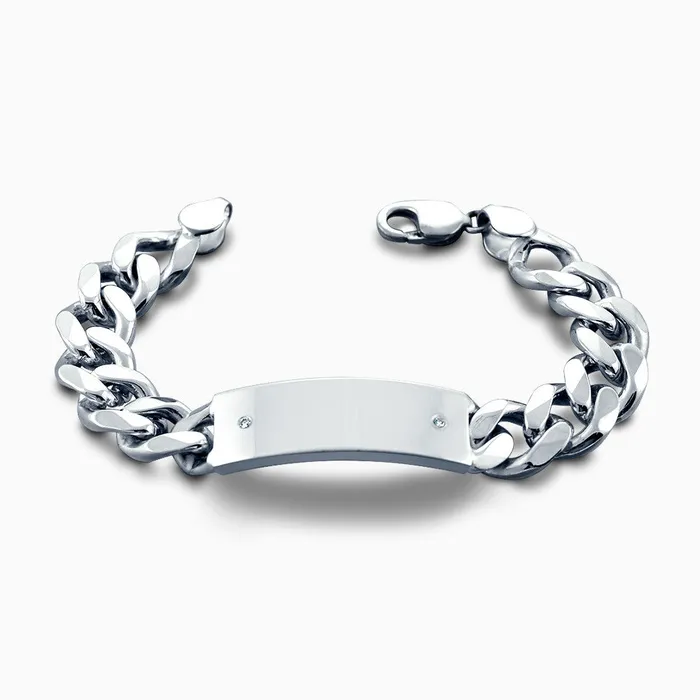 Bracelets Engravable Mens 400 Gauge Sterling Silver Cuban Link Diamond ID Bracelet 15 mm Sandy Steven Engravers Bracelets Engravable Mens 400 Gauge Sterling Silver Cuban Link Diamond ID Bracelet 15 mm Sandy Steven Engravers