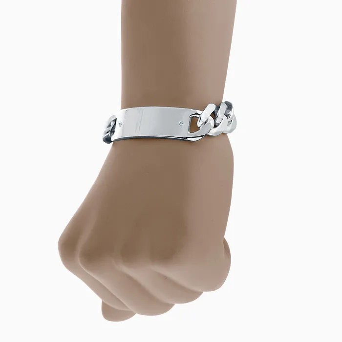 Bracelets Engravable Mens 400 Gauge Sterling Silver Cuban Link Diamond ID Bracelet 15 mm Sandy Steven Engravers