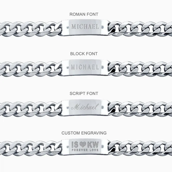 Bracelets Engravable Mens 400 Gauge Sterling Silver Cuban Link Diamond ID Bracelet 15 mm Sandy Steven Engravers
