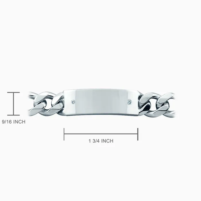 Bracelets Engravable Mens 400 Gauge Sterling Silver Cuban Link Diamond ID Bracelet 15 mm Sandy Steven Engravers